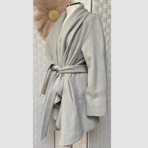 Lands' End Light Gray Wool Blend, Wrap Coat - Picture 3 of 9